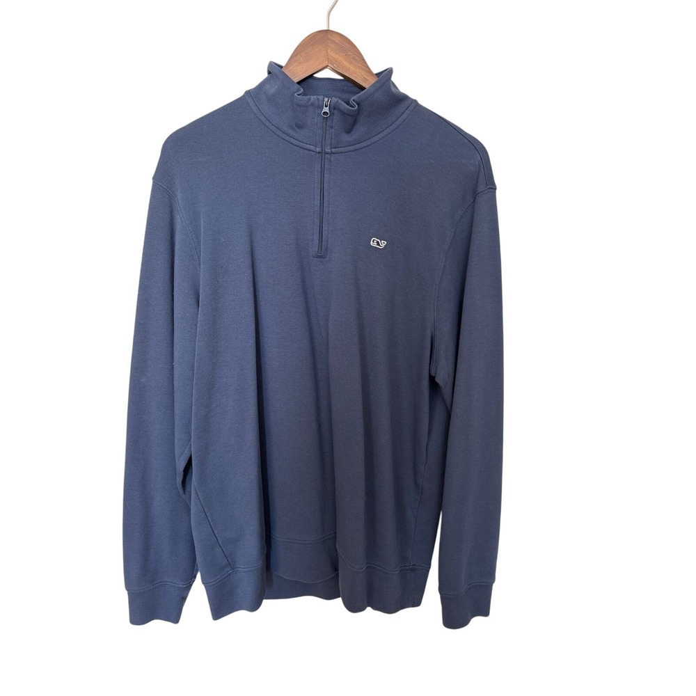 Vineyard Vines Mens Large Navy Blue 100% Cotton Quarter Zip Pullover Sweater